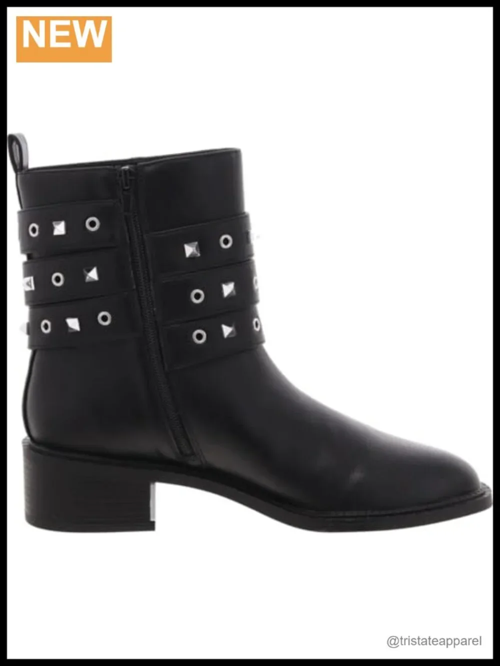 Faux Leather Moto Bootie with Block Heel, Zip Closure